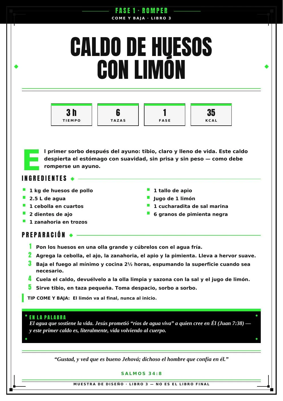 Página de receta del próximo libro Después del Ayuno