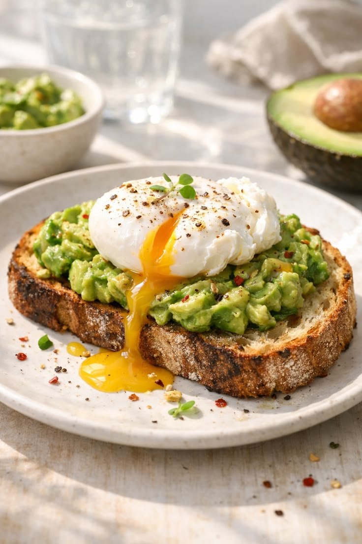 Tostada integral con aguacate y huevo pochado
